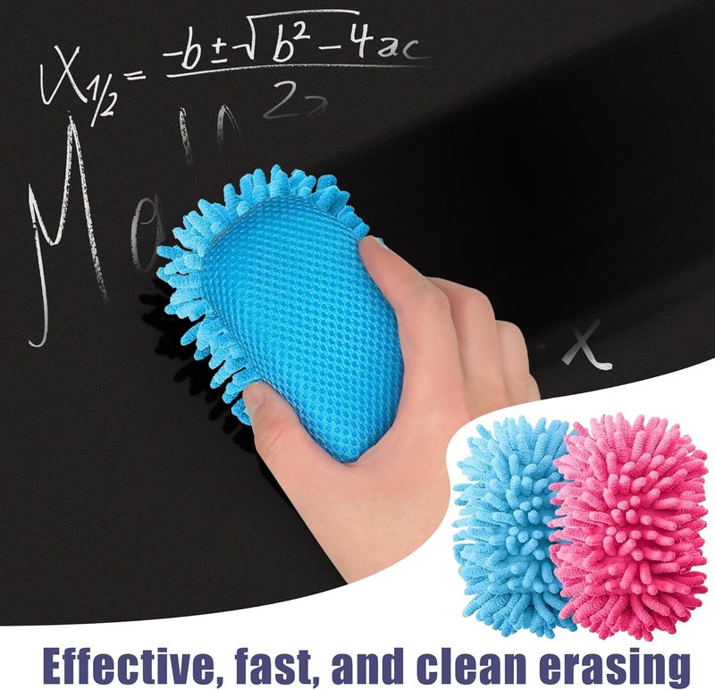 ALEIFLE 2 Pieces Microfiber Shag Whiteboard Eraser - Washable Dry Eraser for Whiteboard Markers & Chalk - Classroom, Office, Home Teacher Supplies (Pink&Blue) - Image 2